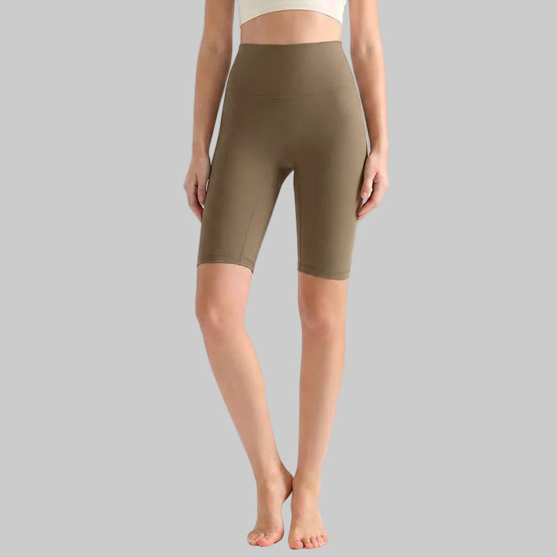 LAHN Antibacterial Bare-Fit 5-Inch Yoga Shorts, High-Waist Tummy Control - Cocoa