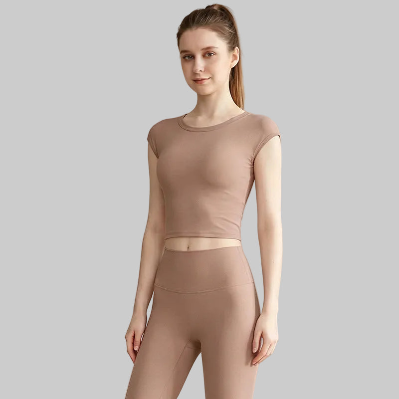 Women’s Spring Summer Running Workout Set — Sports Bra Tank, High-Waist Pants - Rosewood