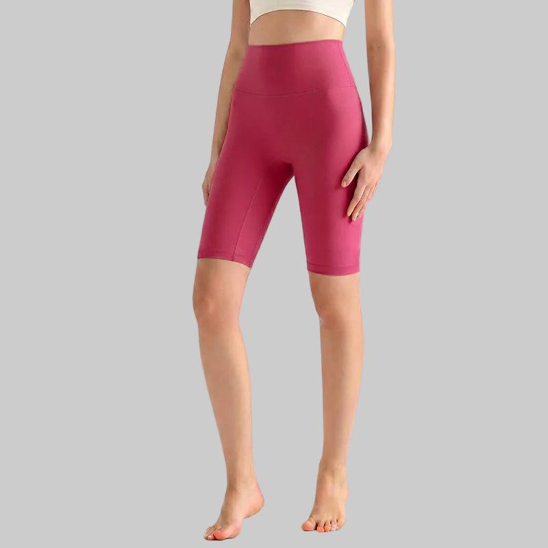 LAHN Antibacterial Bare-Fit 5-Inch Yoga Shorts, High-Waist Tummy Control - Woodberry Red