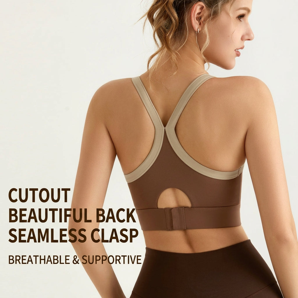 Weiman Colorblock Sports Bra, High Support Anti-Slip Crossover Back Yoga
