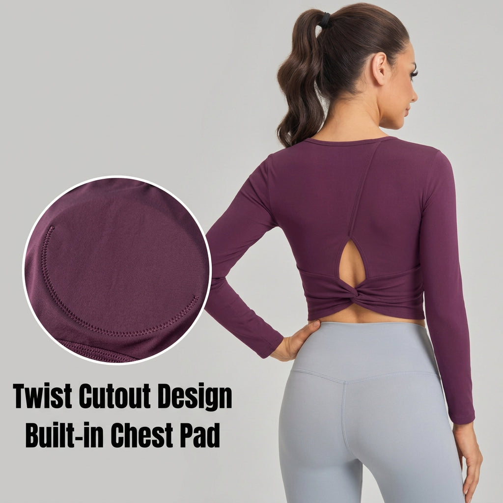 Wymen Antibacterial Long Sleeve Pilates Yoga Top — Built-In Bra Support