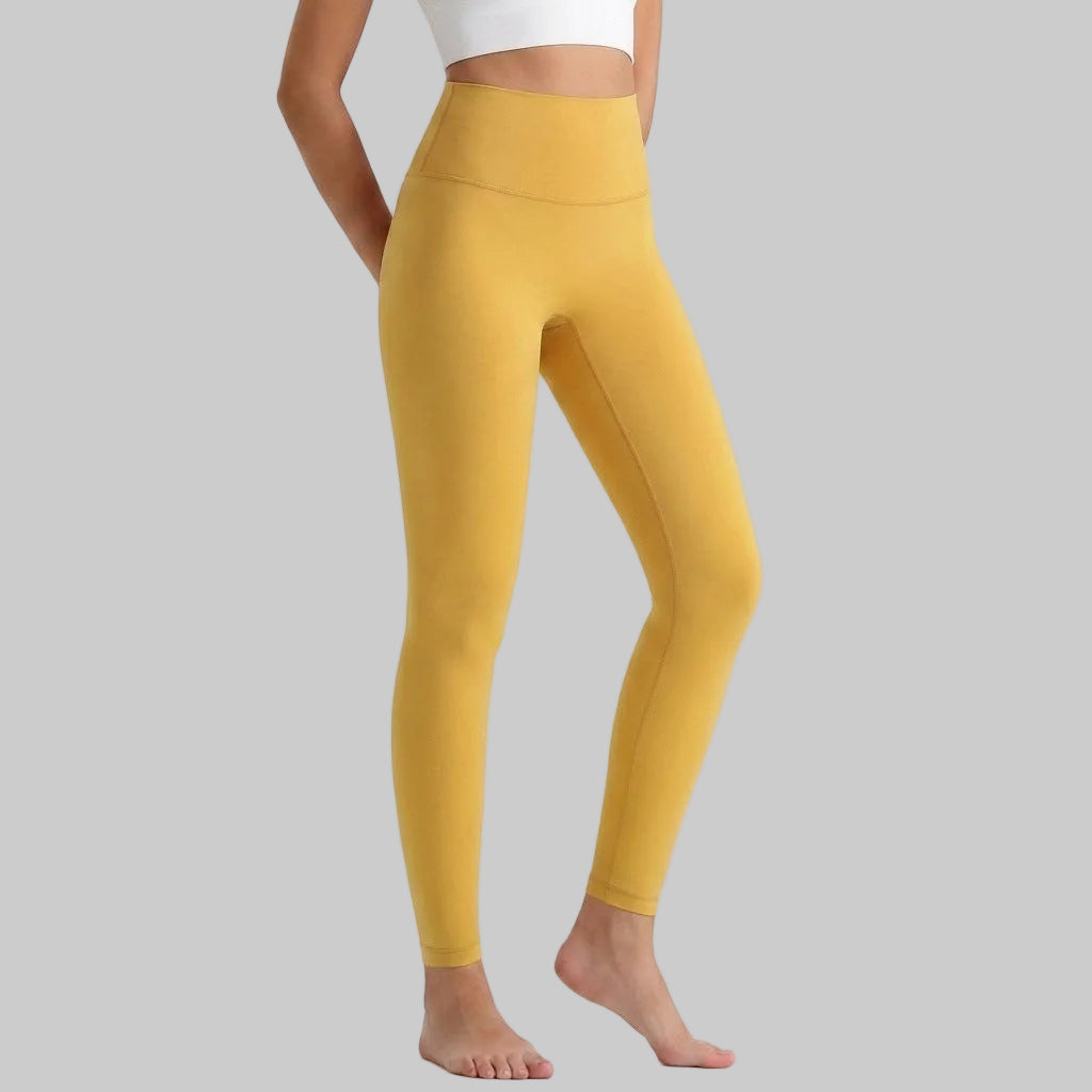 Lahn Bare-Skin Yoga Leggings For Women, High-Waist 3/4 Workout Pants - Ginkgo Yellow