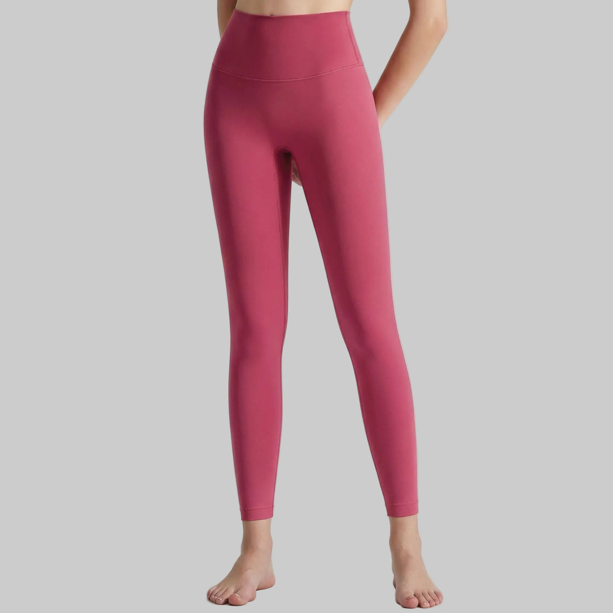 Lahn Bare-Skin Yoga Leggings For Women, High-Waist 3/4 Workout Pants - Mulberry Red