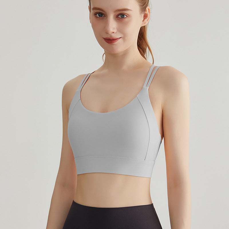 Weimann Thin Strap Sports Bra Tank — Padded Cross Back, No Bounce Support - WX-345 Soft Gray