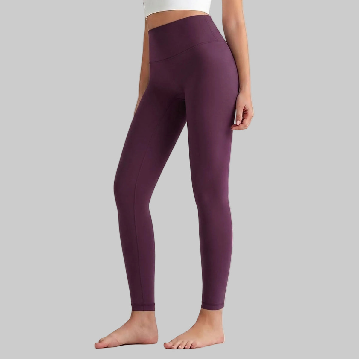 Lahn Bare-Skin Yoga Leggings For Women, High-Waist 3/4 Workout Pants - Satin Purple