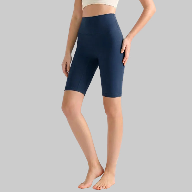 LAHN Antibacterial Bare-Fit 5-Inch Yoga Shorts, High-Waist Tummy Control - Navy Blue