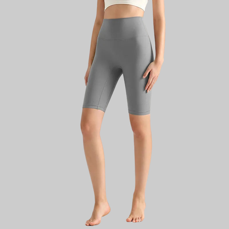 LAHN Antibacterial Bare-Fit 5-Inch Yoga Shorts, High-Waist Tummy Control - Rhino Gray