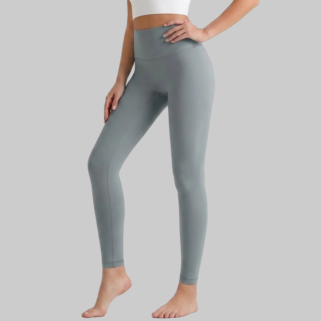 Lahn Bare-Skin Yoga Leggings For Women, High-Waist 3/4 Workout Pants - Pale Blue Gray