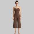 Women’s Brushed Yoga Set — Adjustable Straps Ruched Top & Wide-Leg Pants - Chocolate Brown