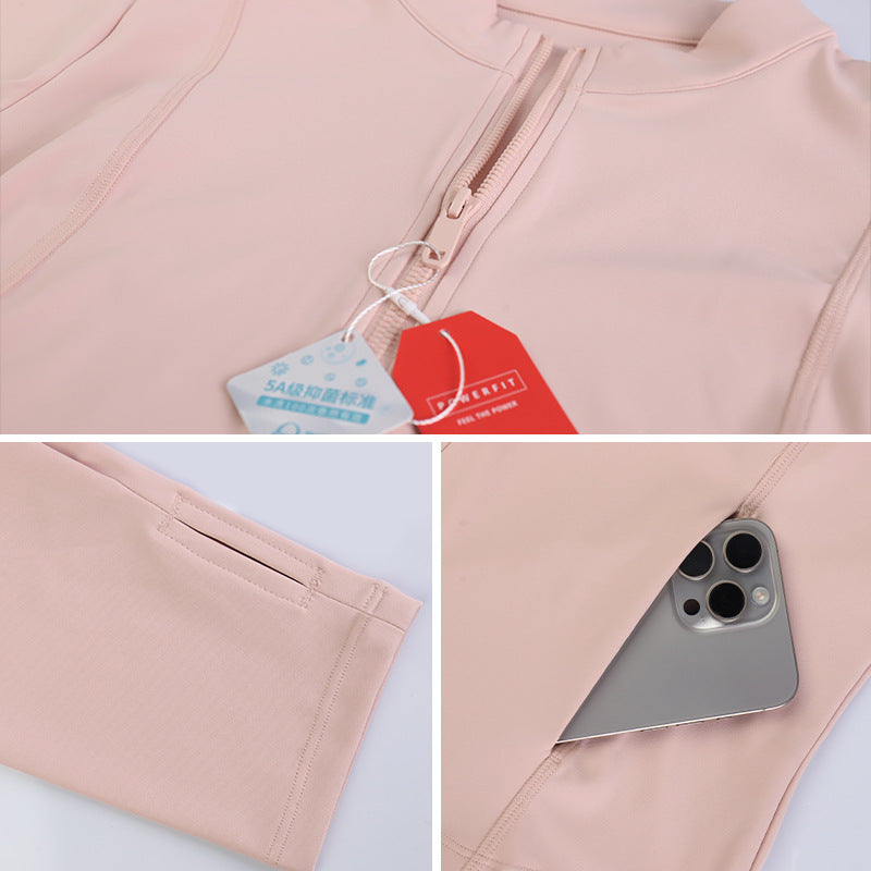 Women’s Zip-Up Fitness Jacket — Stand Collar, Quick-Dry Running Workout Top