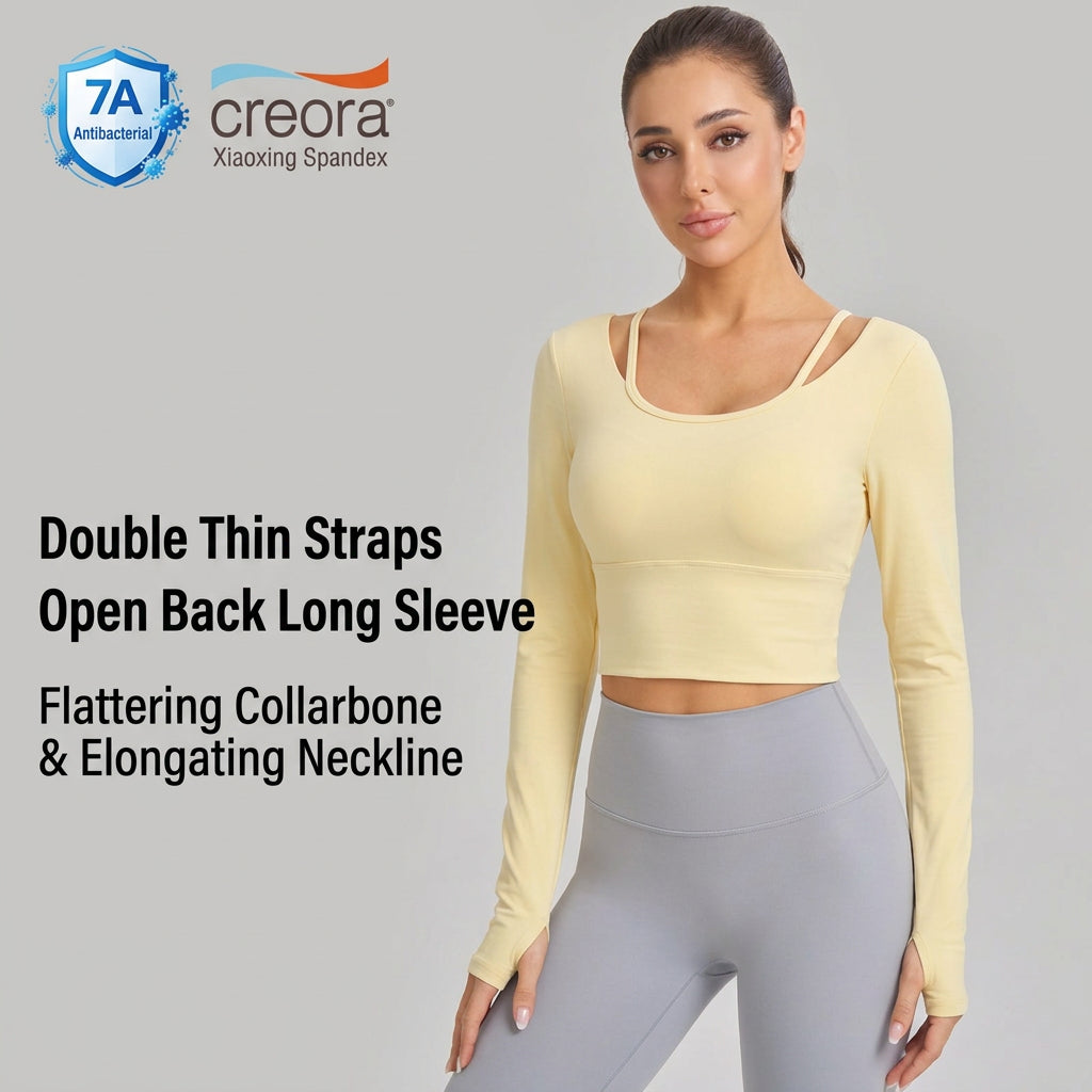 Weiman Bare Feel Antibacterial Yoga Long Sleeve Top, Faux 2-Piece, Bra Cups