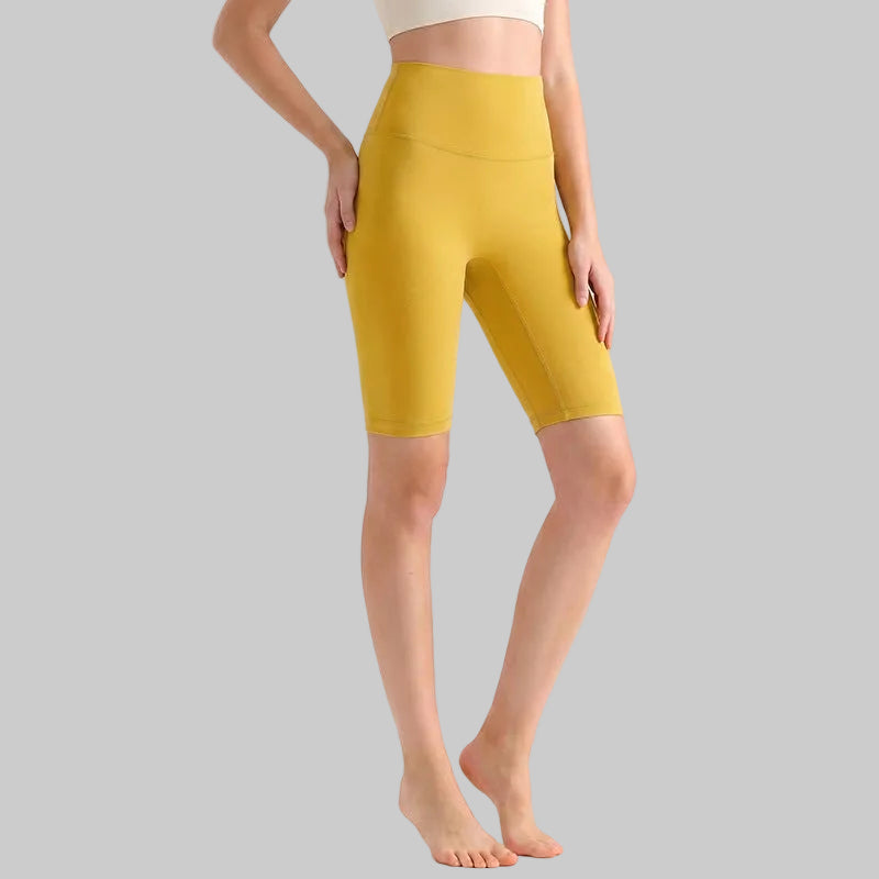 LAHN Antibacterial Bare-Fit 5-Inch Yoga Shorts, High-Waist Tummy Control - Ginkgo Yellow