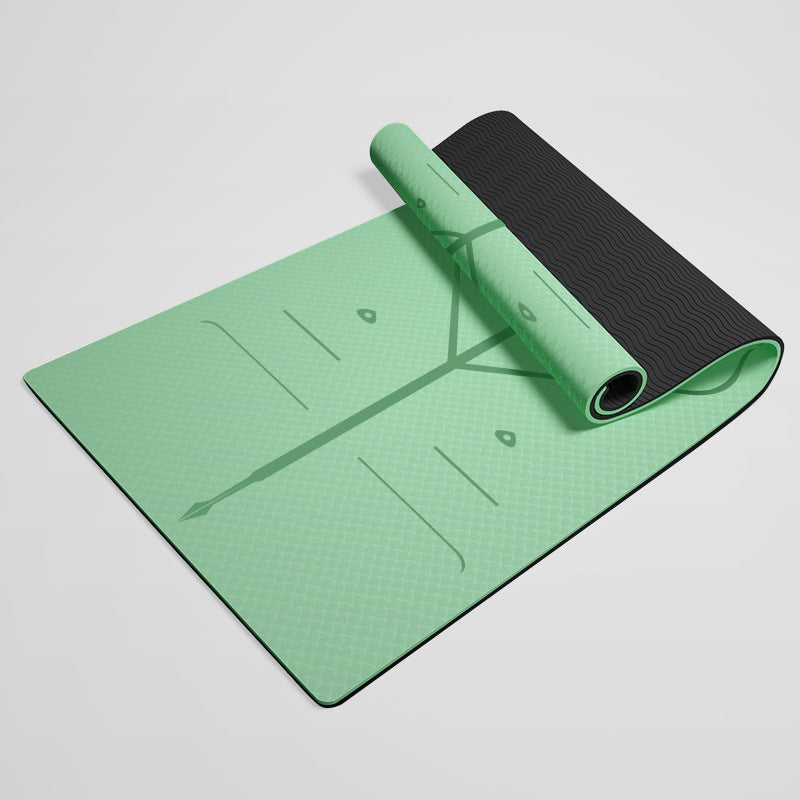 Extra Thick TPE Yoga Mat, Non-Slip Fitness Floor Mat for Home Gym, Dance - Matcha Green-Dark Gray-Position Line-Insole