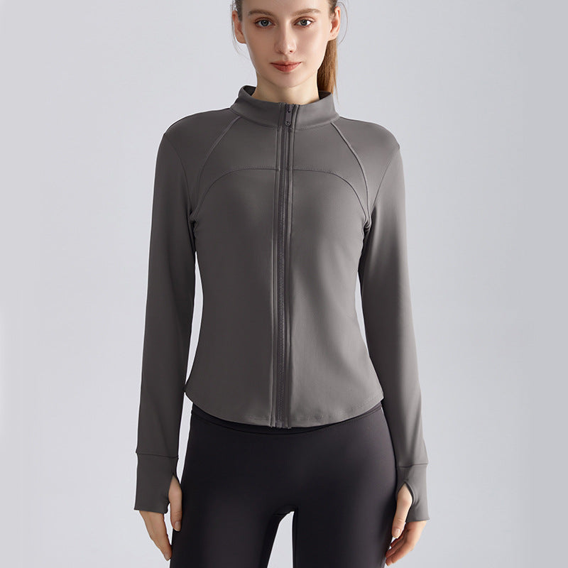 LAHN Women’s Fitted Zip-Up Track Jacket — Long Sleeve Warm Hoodie Gym Yoga - Blue Gray