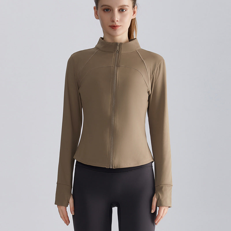 LAHN Women’s Fitted Zip-Up Track Jacket — Long Sleeve Warm Hoodie Gym Yoga - Cocoa