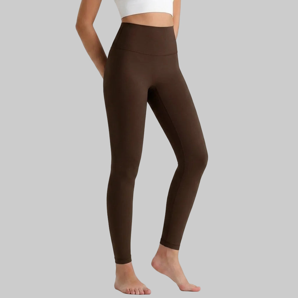 Lahn Bare-Skin Yoga Leggings For Women, High-Waist 3/4 Workout Pants - Distilled Coffee