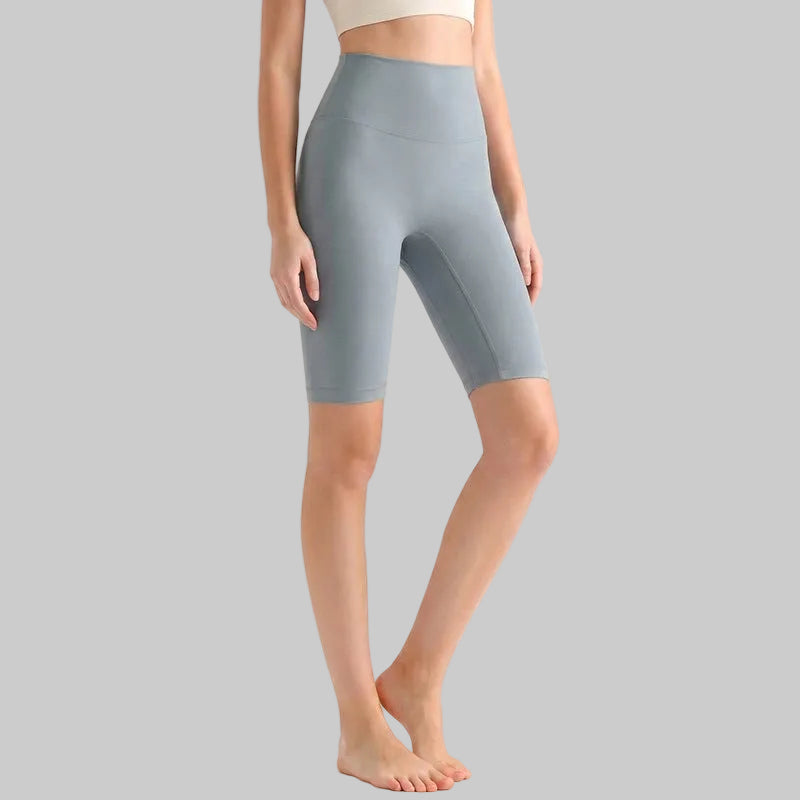 LAHN Antibacterial Bare-Fit 5-Inch Yoga Shorts, High-Waist Tummy Control - Pale Blue Gray