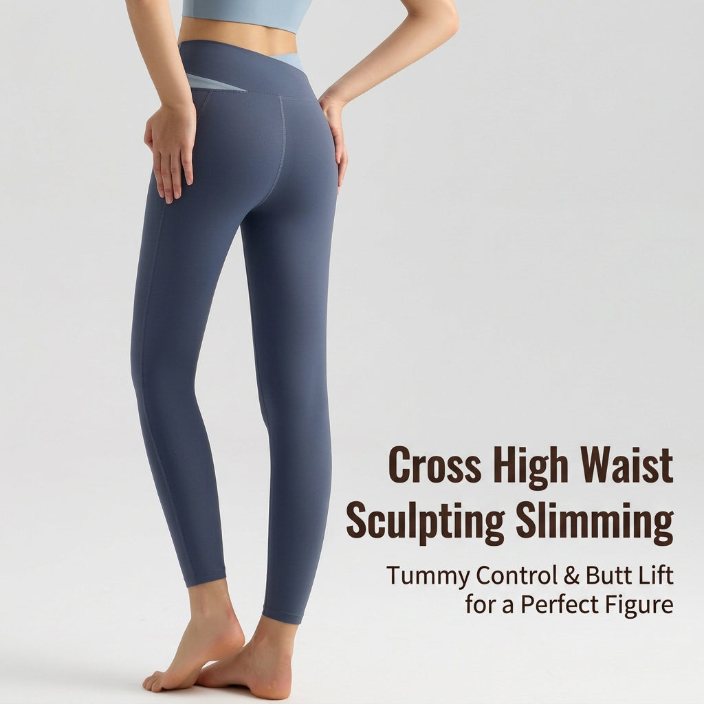 Women High-Waist Cross-Color Yoga Pants — Butt-Lift Leggings for Running
