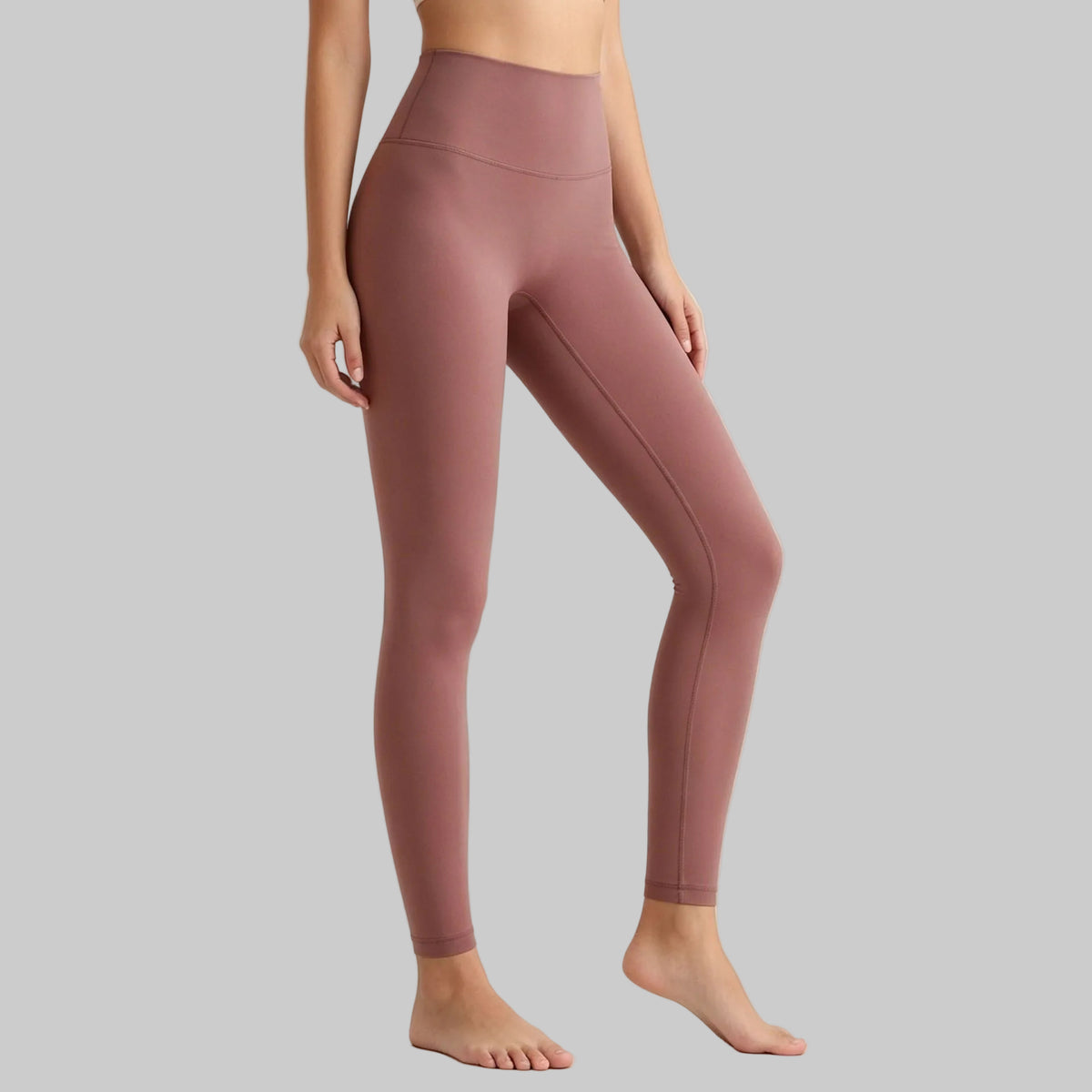 Lahn Bare-Skin Yoga Leggings For Women, High-Waist 3/4 Workout Pants - Dusty Rose Pink