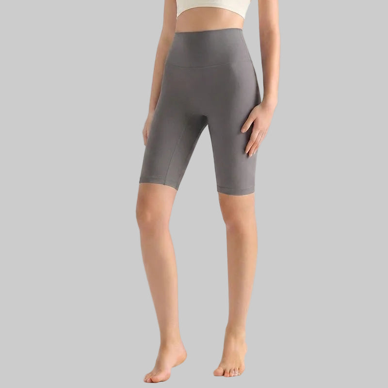 LAHN Antibacterial Bare-Fit 5-Inch Yoga Shorts, High-Waist Tummy Control - Blue-Green Gray