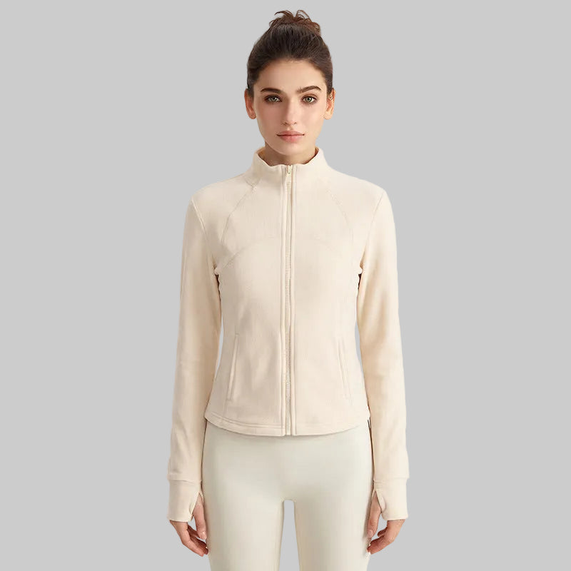 Weimann Winter Fleece Yoga Jacket — Slim Fit Double-Sided Warm Coat With Pockets - WT-5072 Ecru