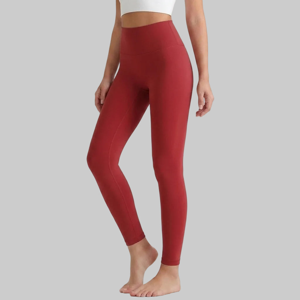 Lahn Bare-Skin Yoga Leggings For Women, High-Waist 3/4 Workout Pants - Rose Red