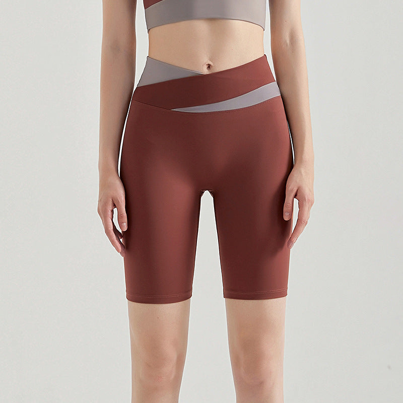 Women’s Colorblock Yoga Shorts, High Waist Cross Waist, Tummy Control 5-Inch - Orange