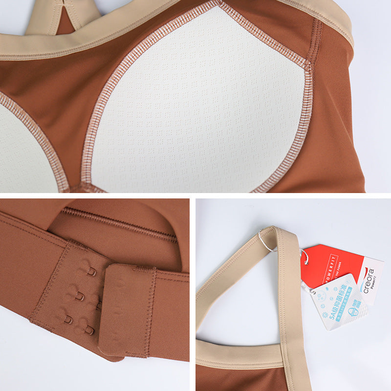Weiman Colorblock Sports Bra, High Support Anti-Slip Crossover Back Yoga