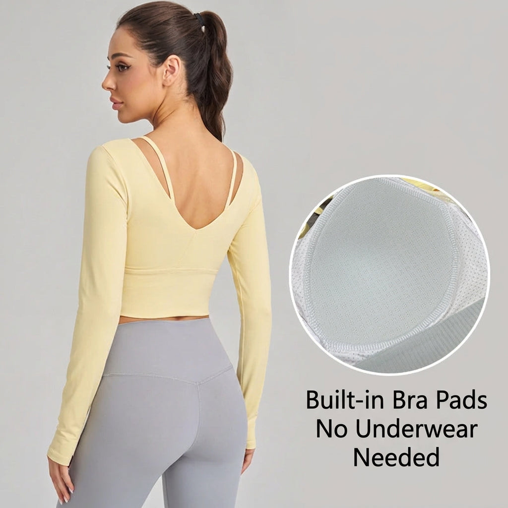 Weiman Bare Feel Antibacterial Yoga Long Sleeve Top, Faux 2-Piece, Bra Cups