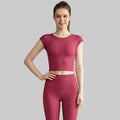 Women’s Spring Summer Running Workout Set — Sports Bra Tank, High-Waist Pants - Raspberry Red