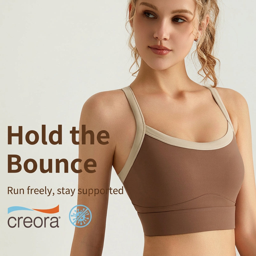 Weiman Colorblock Sports Bra, High Support Anti-Slip Crossover Back Yoga