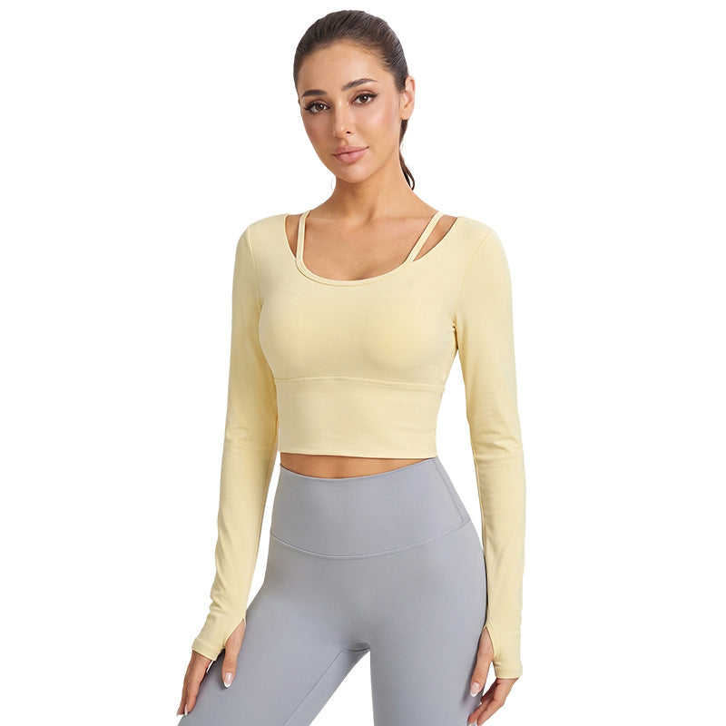 Weiman Bare Feel Antibacterial Yoga Long Sleeve Top, Faux 2-Piece, Bra Cups