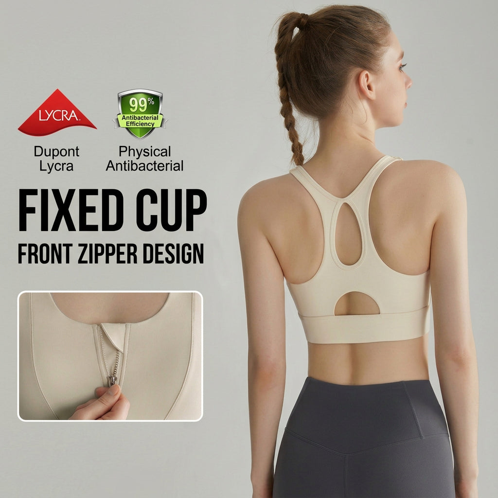 Weiman Front Zipper Sports Bra Tank — Padded, Anti-Bounce, Yoga Running