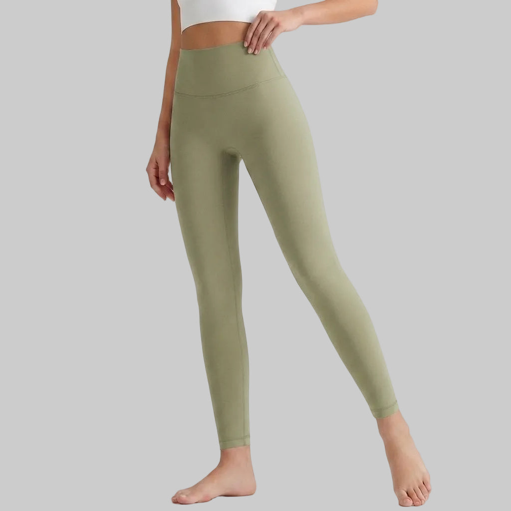 Lahn Bare-Skin Yoga Leggings For Women, High-Waist 3/4 Workout Pants - Mustard Green