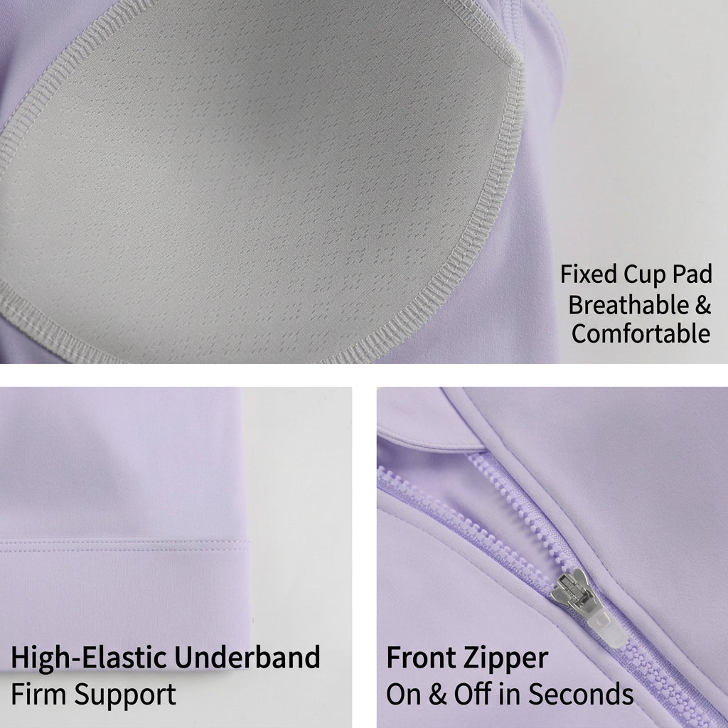 Weiman Front Zipper Sports Bra Tank — Padded, Anti-Bounce, Yoga Running