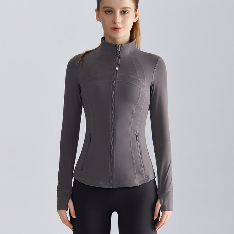 LAHN Women’s Zip-Up Track Jacket — Stand Collar Gym Workout Activewear - WT-046H Azure Rock Gray