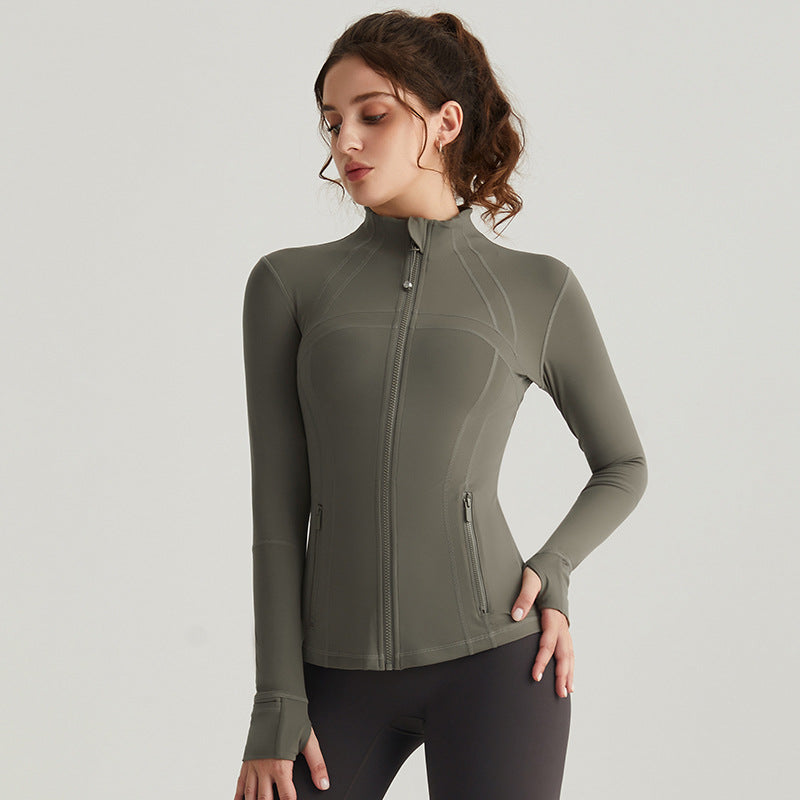 LAHN Women’s Zip-Up Track Jacket — Stand Collar Gym Workout Activewear - WT-046H Nomad Gray
