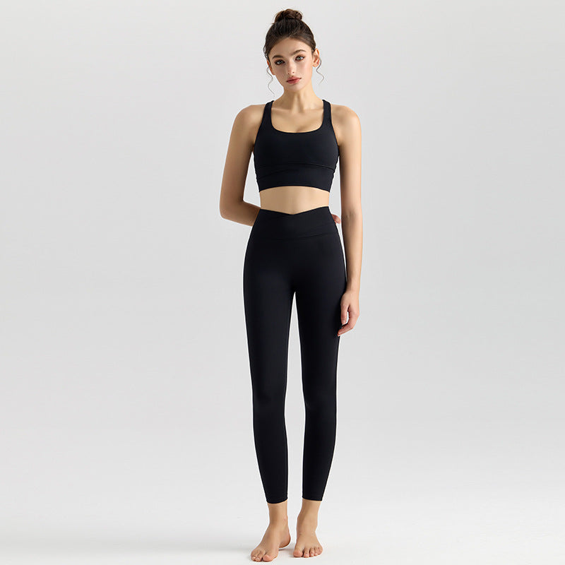 Women’s High Support Sports Bra And Leggings Set, Quick-Dry Yoga Workout - Black