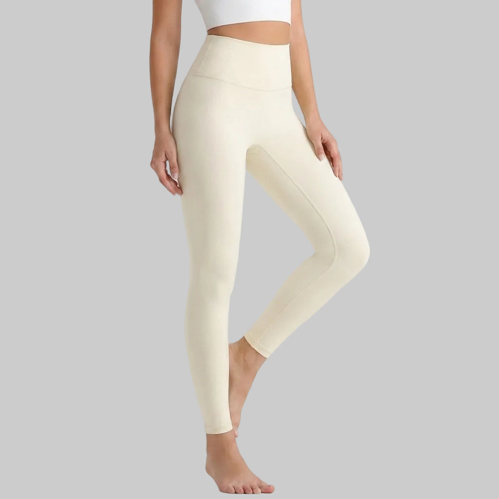 Lahn Bare-Skin Yoga Leggings For Women, High-Waist 3/4 Workout Pants - Ivory
