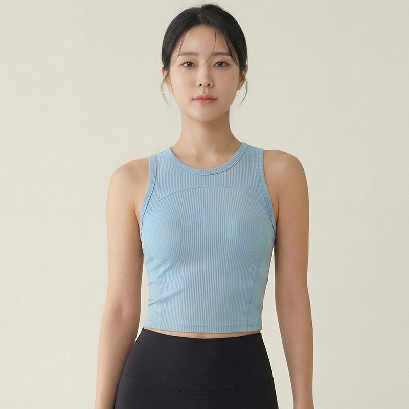 Weeman Ribbed Antibacterial Yoga Tank Top With Built-In Bra Cups for Women - Sky Blue