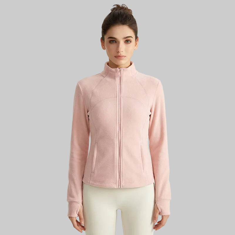 Weimann Winter Fleece Yoga Jacket — Slim Fit Double-Sided Warm Coat With Pockets - WT-5072 Dried Pink