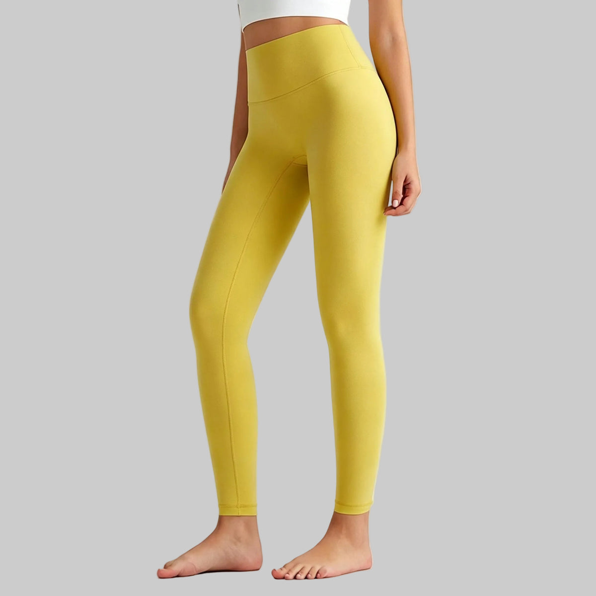 Lahn Bare-Skin Yoga Leggings For Women, High-Waist 3/4 Workout Pants - Bright Yellow