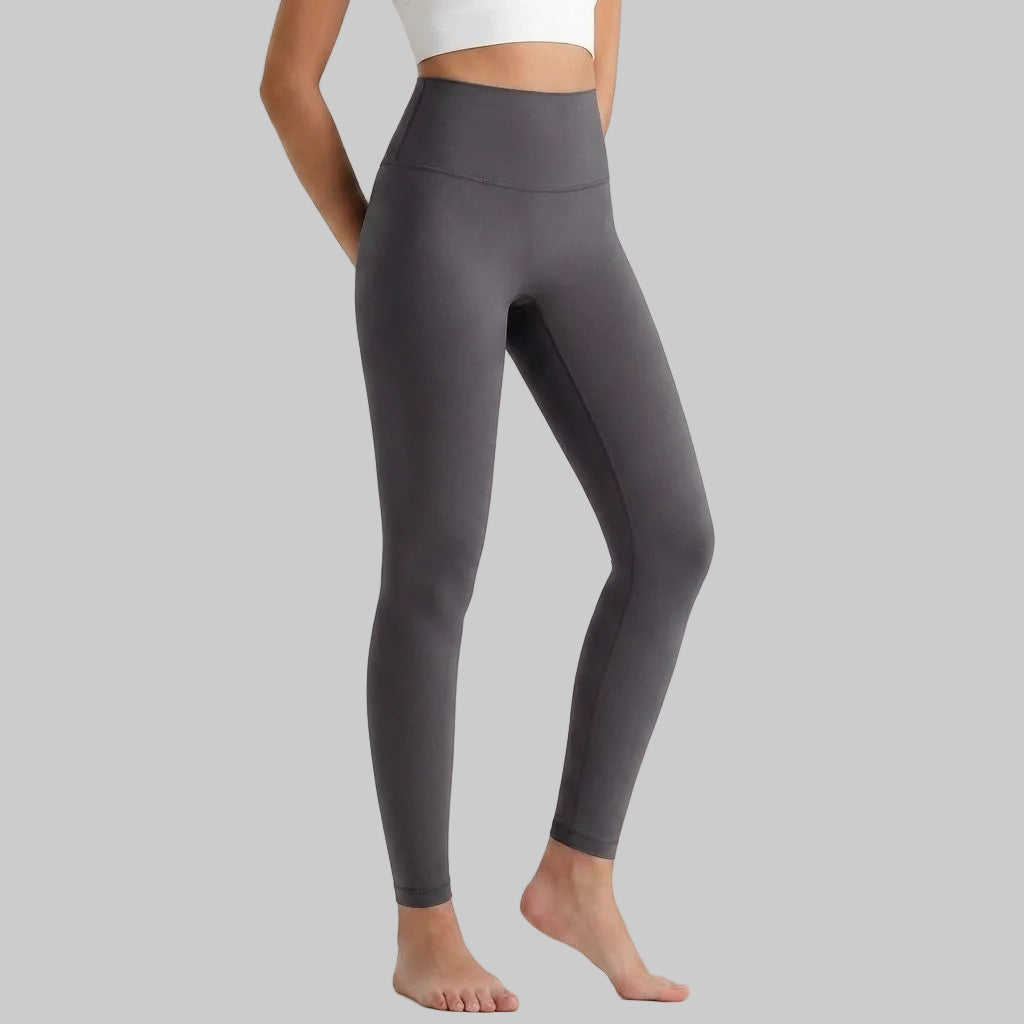 Lahn Bare-Skin Yoga Leggings For Women, High-Waist 3/4 Workout Pants - Carbon Black Gray