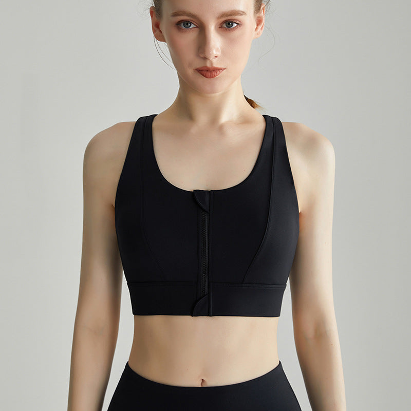 Weiman Front Zipper Sports Bra Tank — Padded, Anti-Bounce, Yoga Running - Starry Black