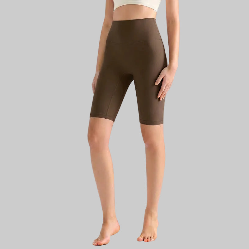 LAHN Antibacterial Bare-Fit 5-Inch Yoga Shorts, High-Waist Tummy Control - Brownie Brown