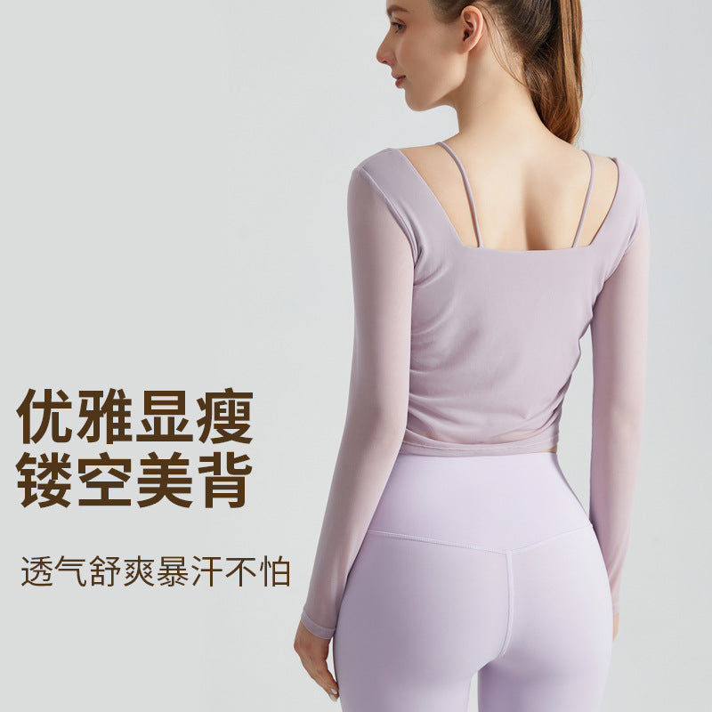 Weiman Sports Yoga Top With Built-In Bra Pads, Mesh Long Sleeve for Workout