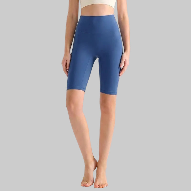 LAHN Antibacterial Bare-Fit 5-Inch Yoga Shorts, High-Waist Tummy Control - Daydream Memory Blue