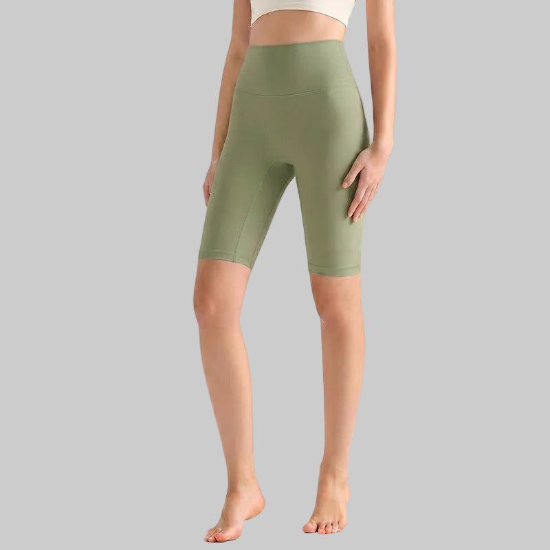 LAHN Antibacterial Bare-Fit 5-Inch Yoga Shorts, High-Waist Tummy Control - Mustard Green