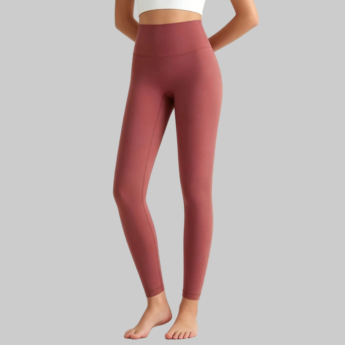 Lahn Bare-Skin Yoga Leggings For Women, High-Waist 3/4 Workout Pants - Pinot Noir Red