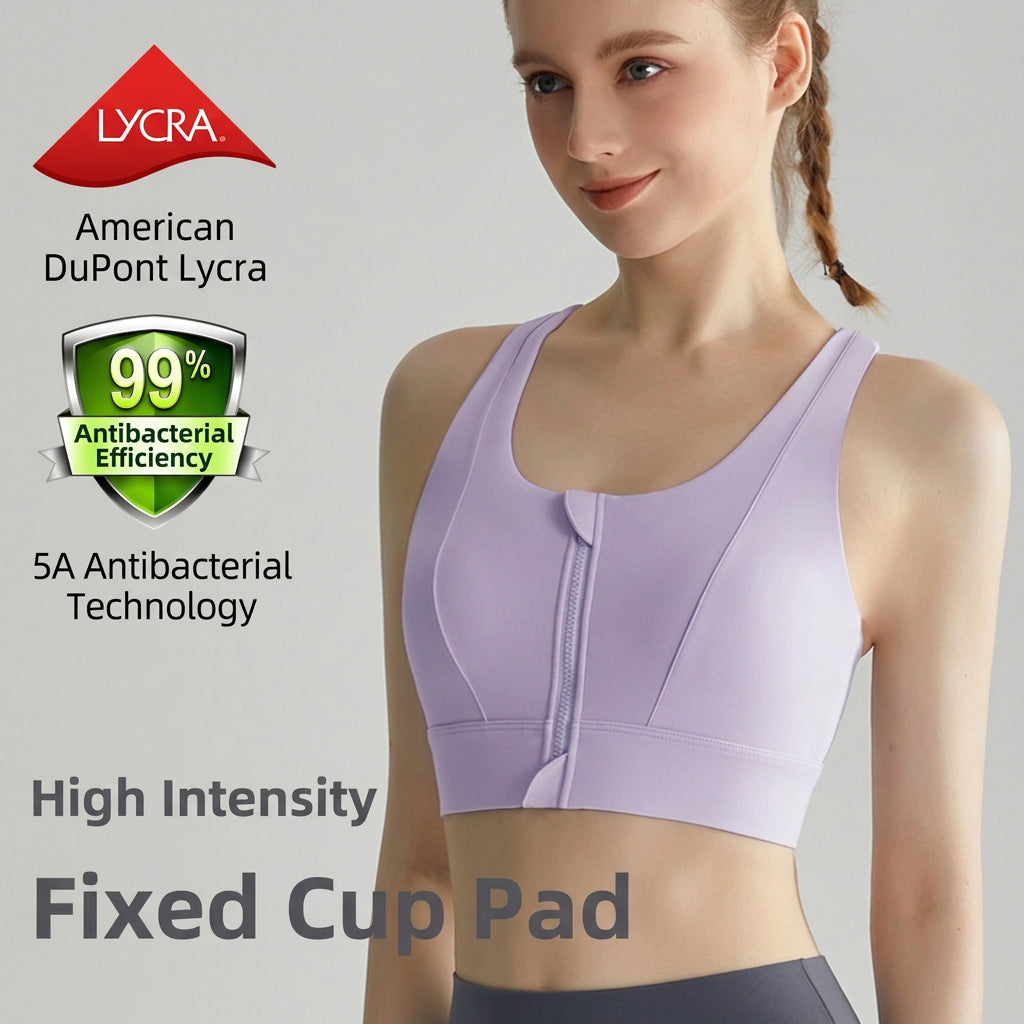 Weiman Front Zipper Sports Bra Tank — Padded, Anti-Bounce, Yoga Running